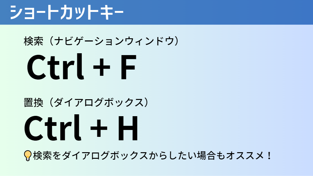 検索と置換のショートカットキー