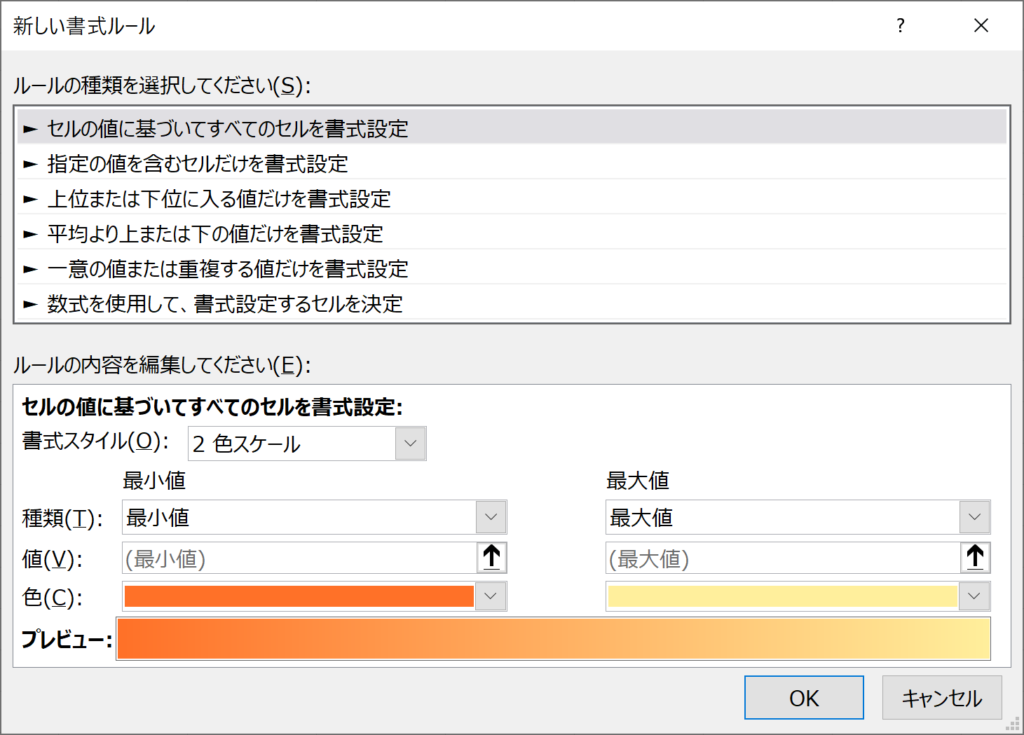 カラースケールの細かい書式設定